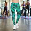 Women's AOP Leggings with vibrant aqua print, slim fit, stretchy polyester-spandex blend perfect for yoga and casual wear