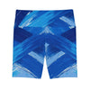 Blue abstract patterned women's workout shorts for fitness and exercise