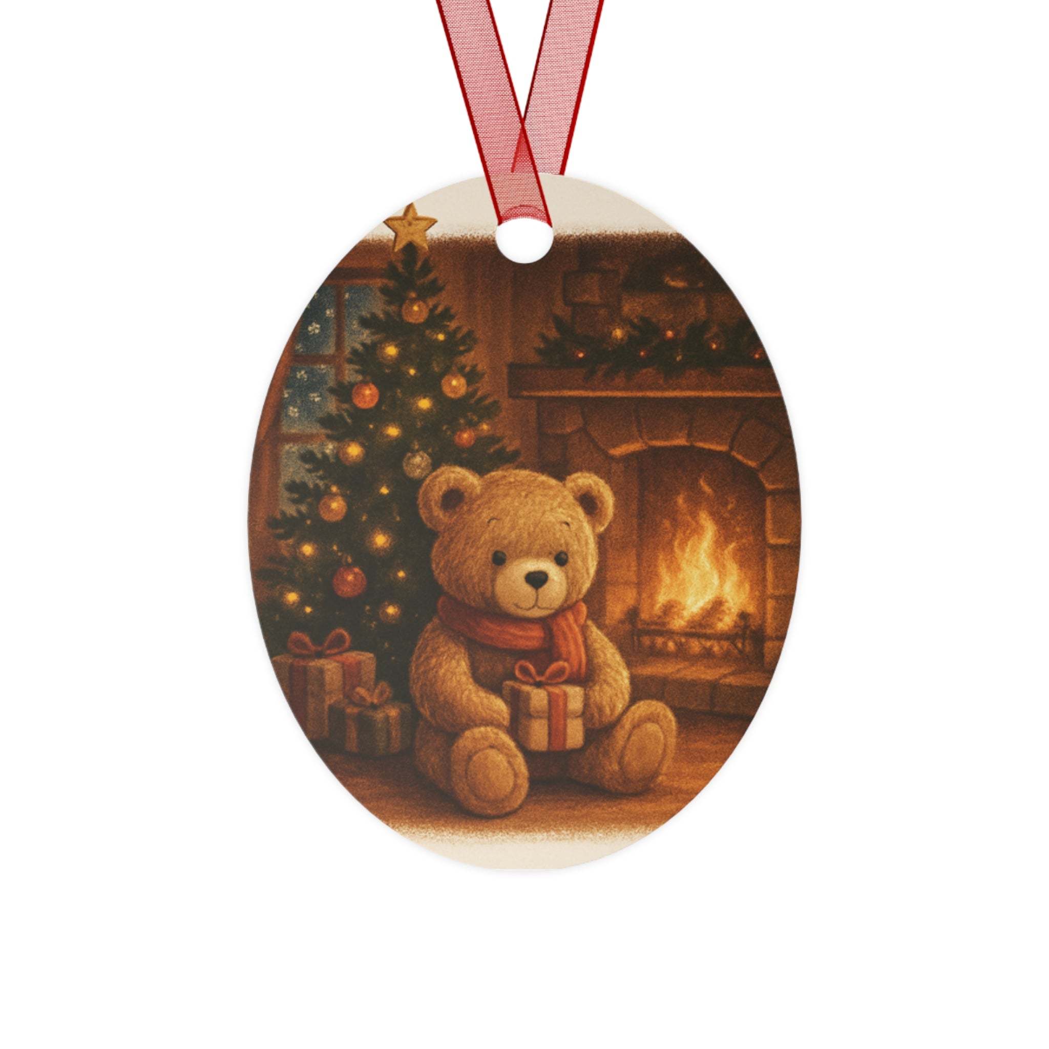 Cozy Bear Christmas Metal Ornament