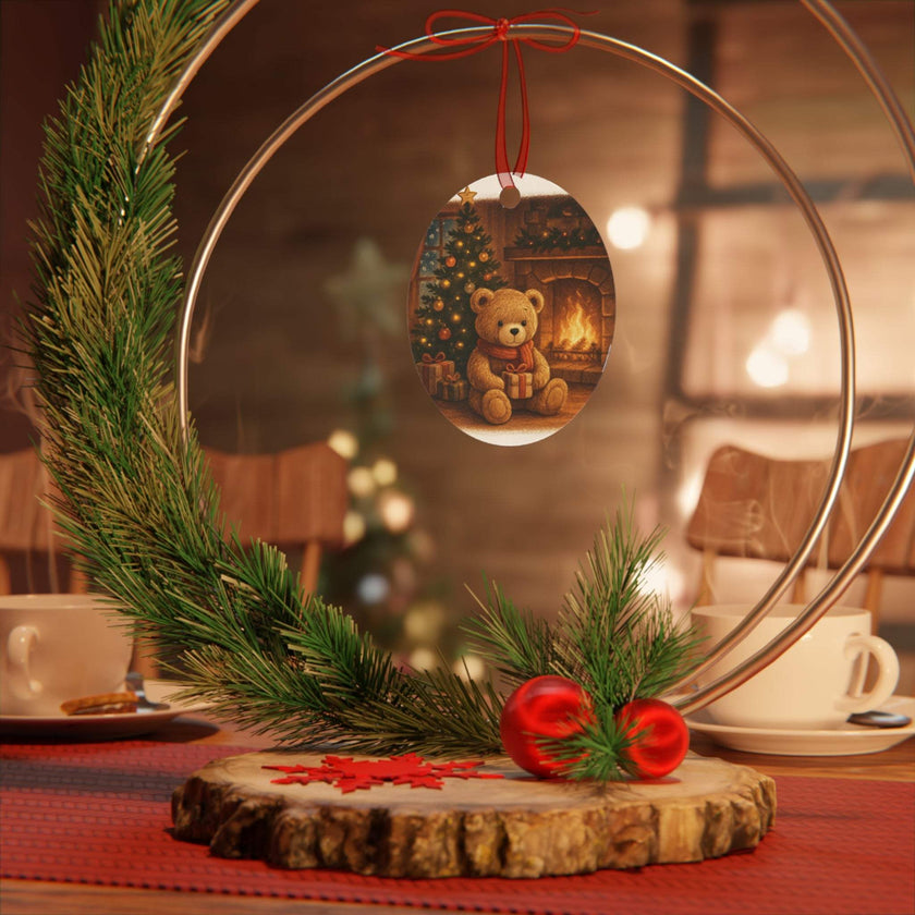 Cozy Bear Christmas Metal Ornament