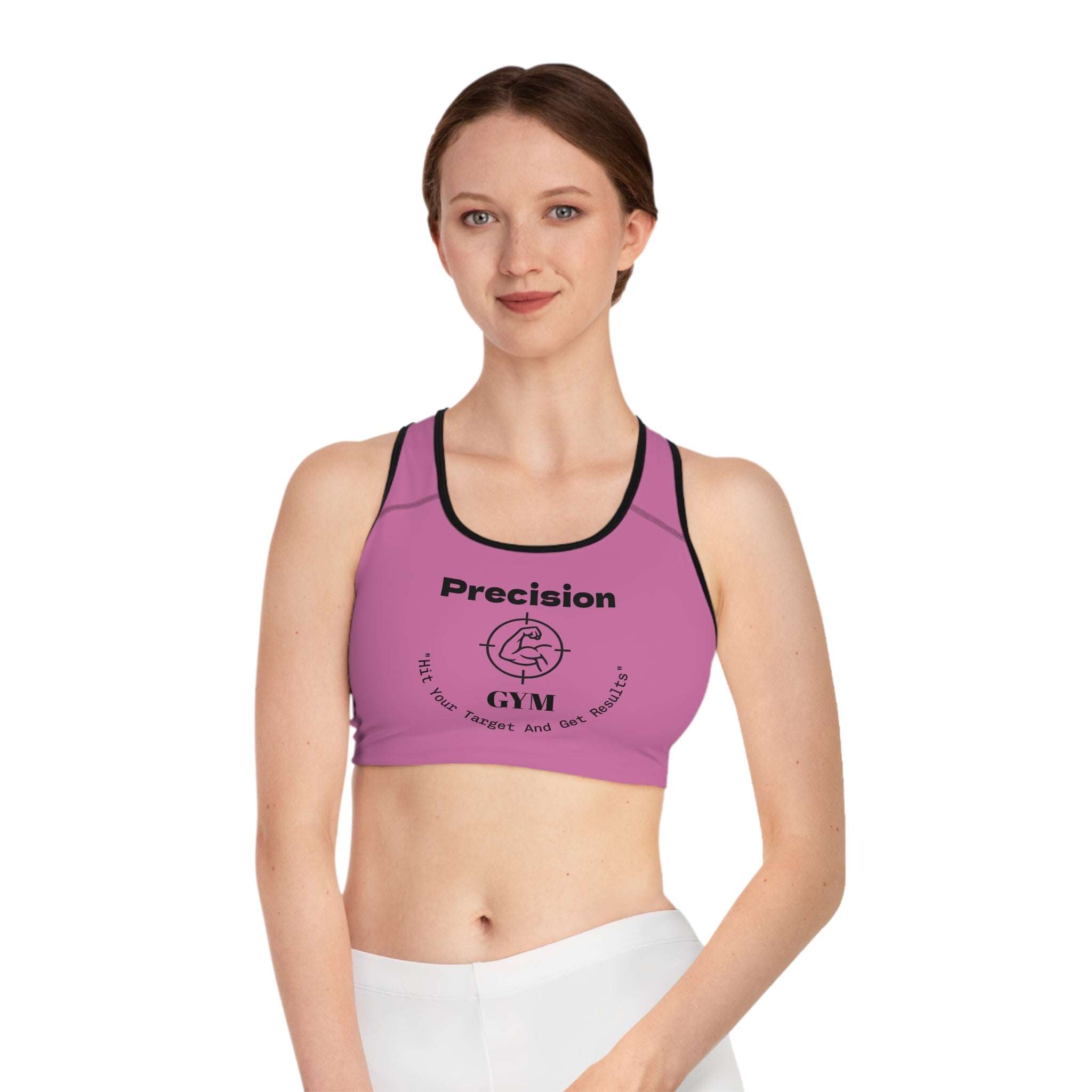 woman wearing pink Precision Gym Sports Bra activewear workout top