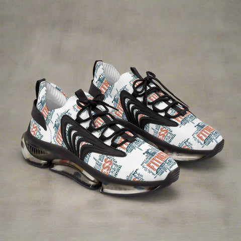 White mesh sneakers with multicolor graphic print, lightweight EVA sole, and lace-up design for men