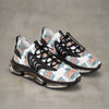 White mesh sneakers with multicolor graphic print, lightweight EVA sole, and lace-up design for men