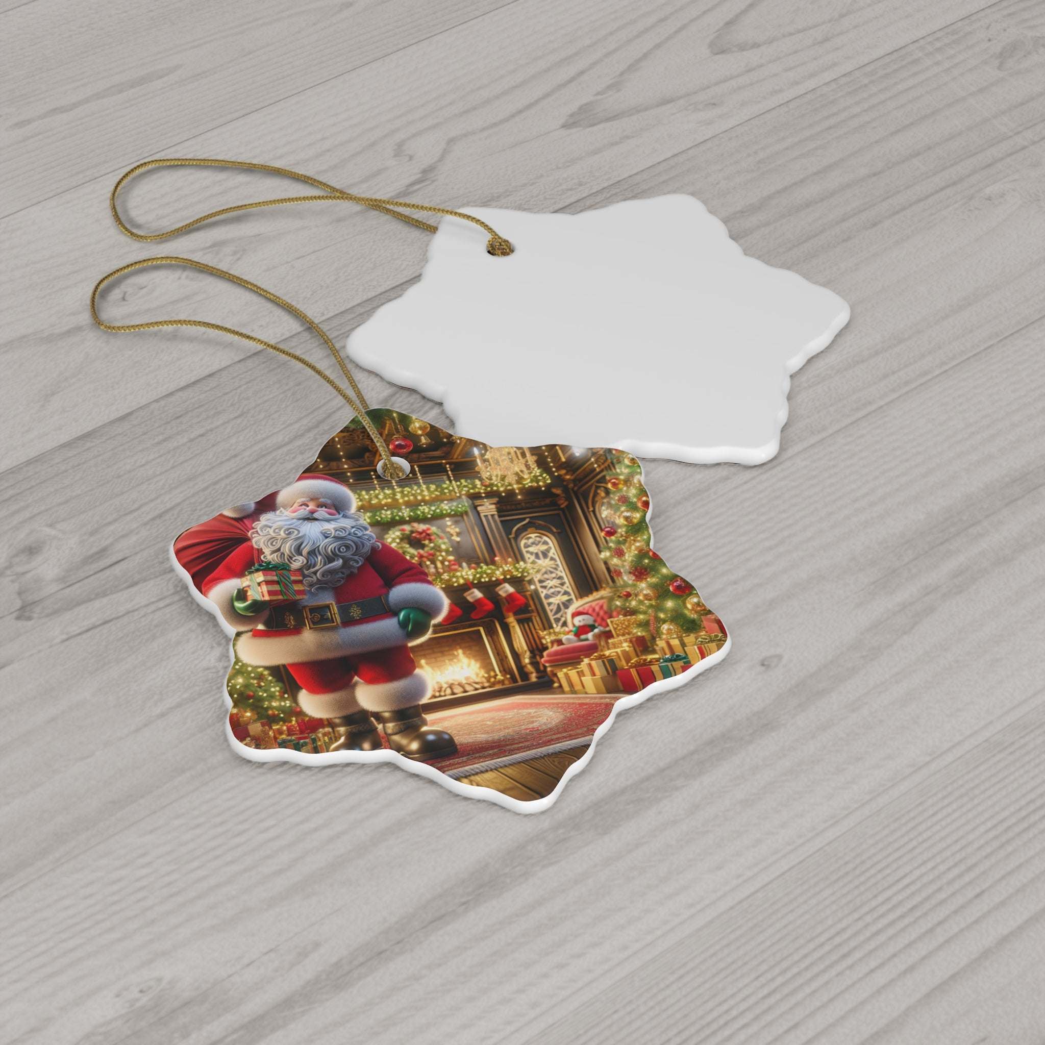 Christmas Ceramic OrnamentLeanne Roberts DesignsChristmas Ceramic Ornament with Santa making a DeliveryGet ready to add a splash of festivity to your holiday decorations with this bold Christmas ceramic ornament! Santa making a delivery comes to life with vibrant colo
