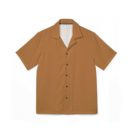 Vintage-inspired Hawaiian camp shirt in brown, men's summer casual button-up shirt, lightweight breathable fabric for beach and vacation wear