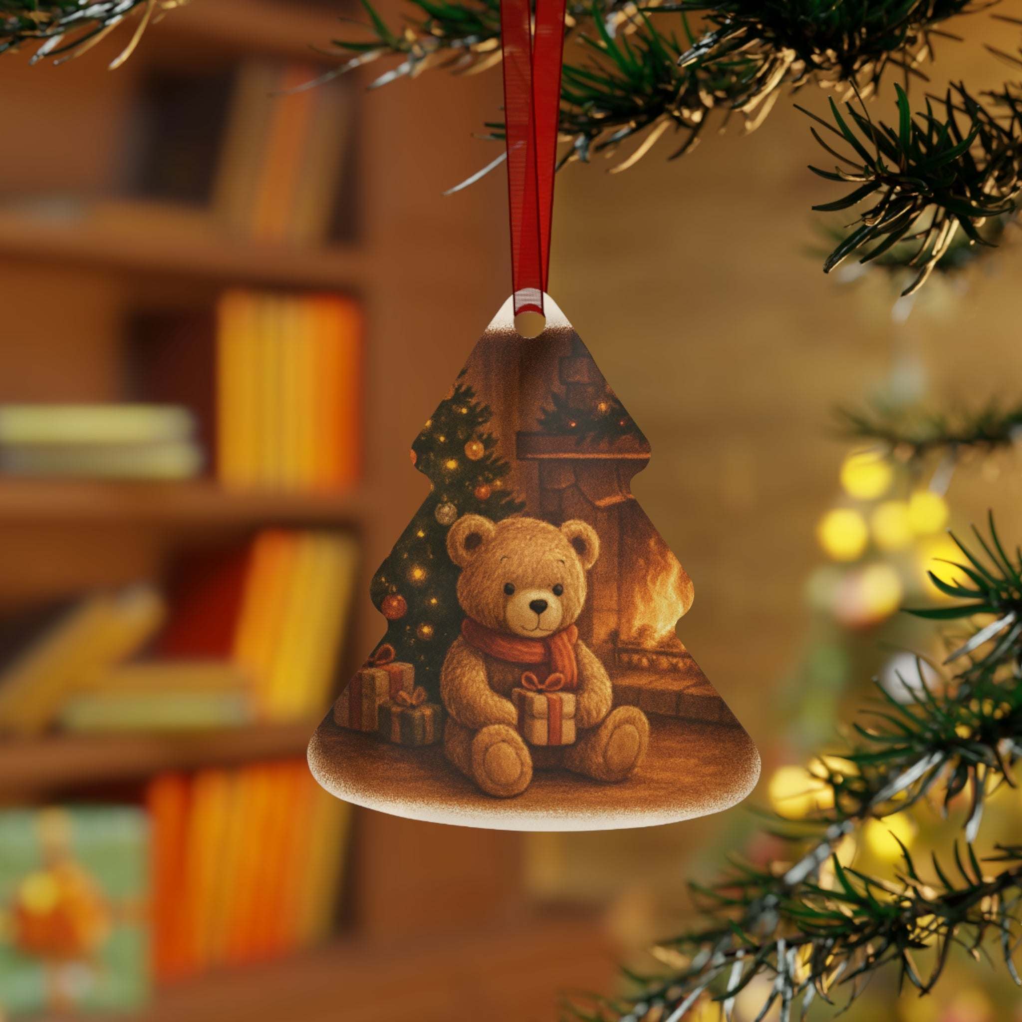 Cozy Bear Christmas Metal Ornament