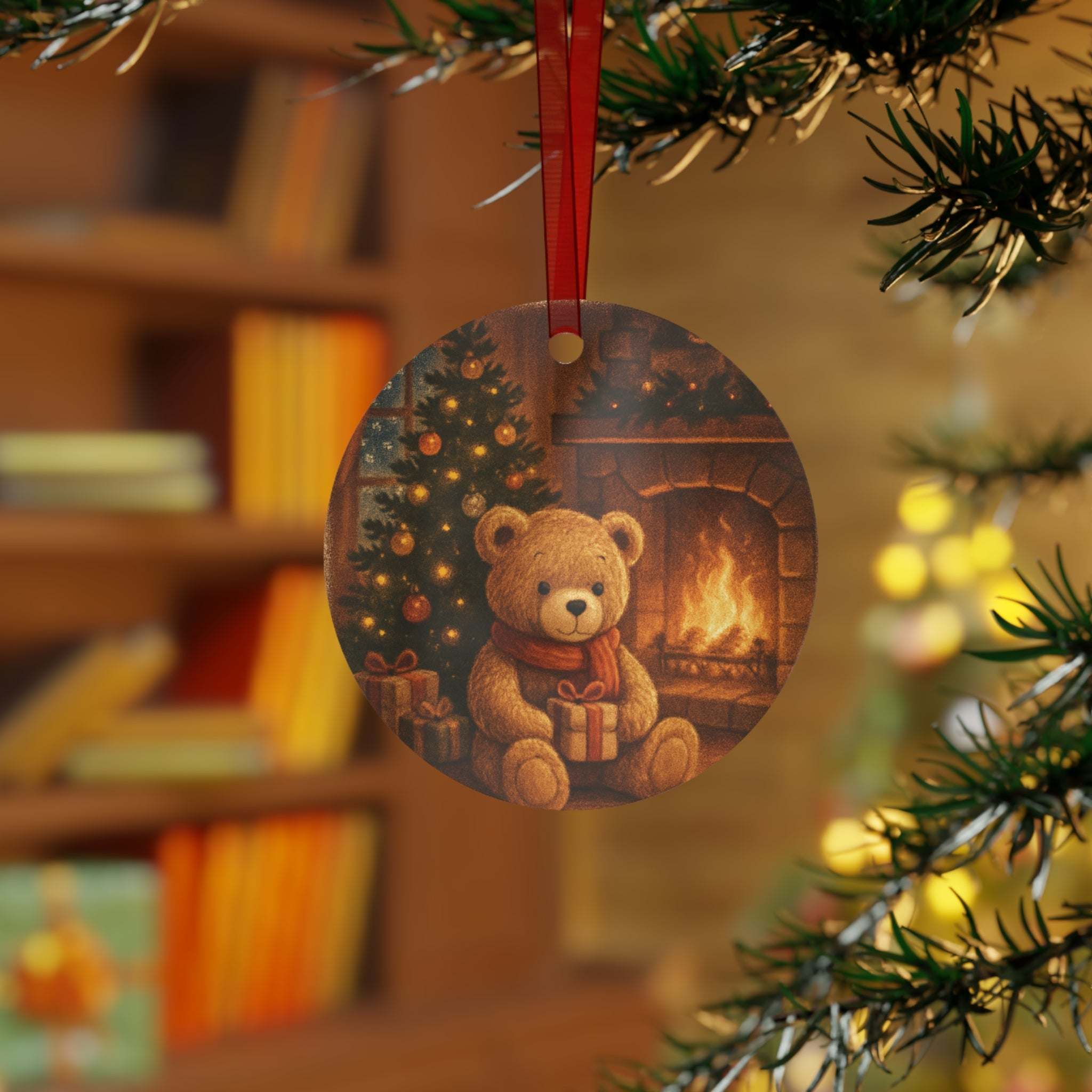 Cozy Bear Christmas Metal Ornament