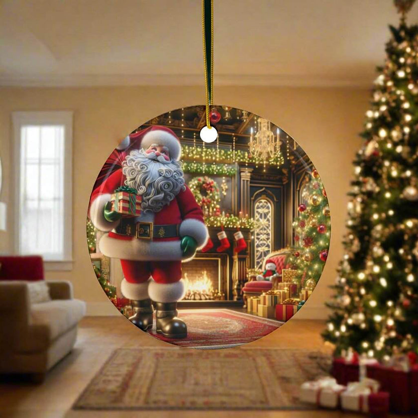 Christmas Ceramic OrnamentLeanne Roberts DesignsChristmas Ceramic Ornament with Santa making a DeliveryGet ready to add a splash of festivity to your holiday decorations with this bold Christmas ceramic ornament! Santa making a delivery comes to life with vibrant colo