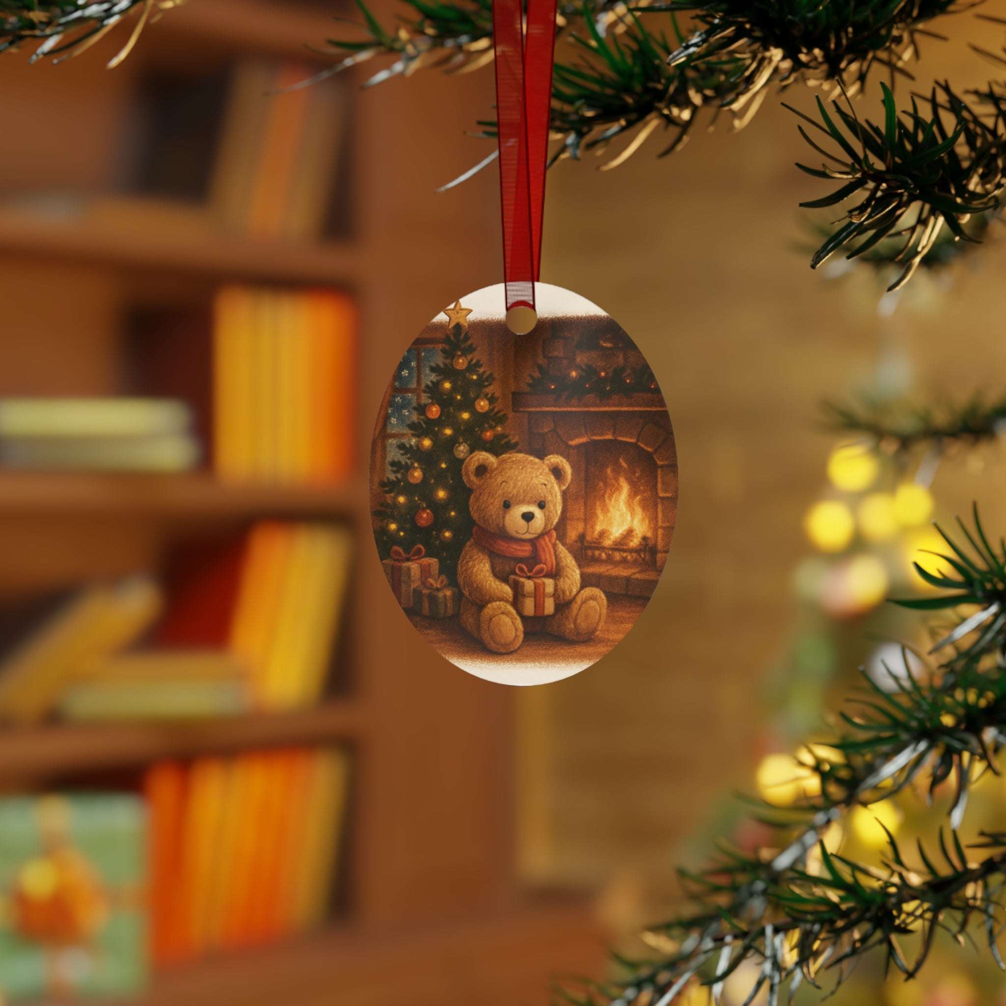 Cozy Bear Christmas Metal Ornament