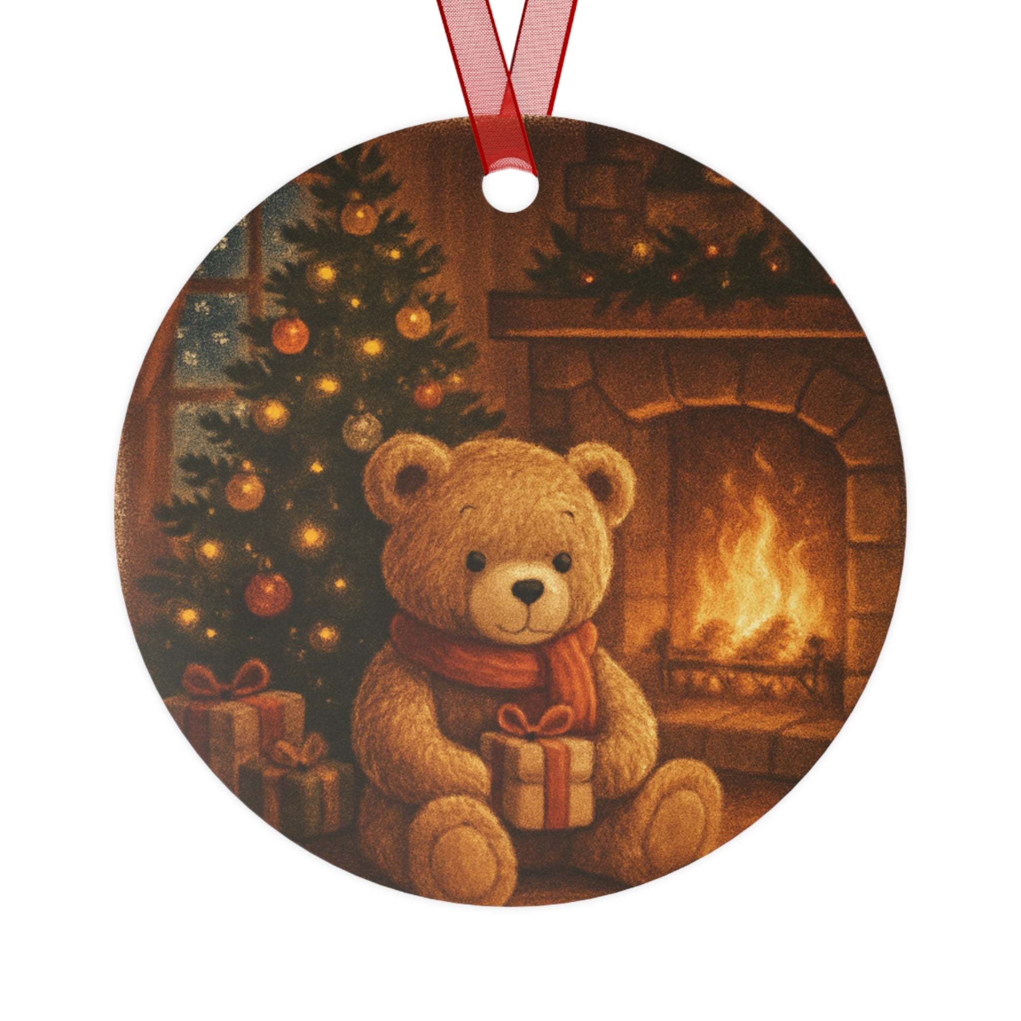 Cozy Bear Christmas Metal Ornament