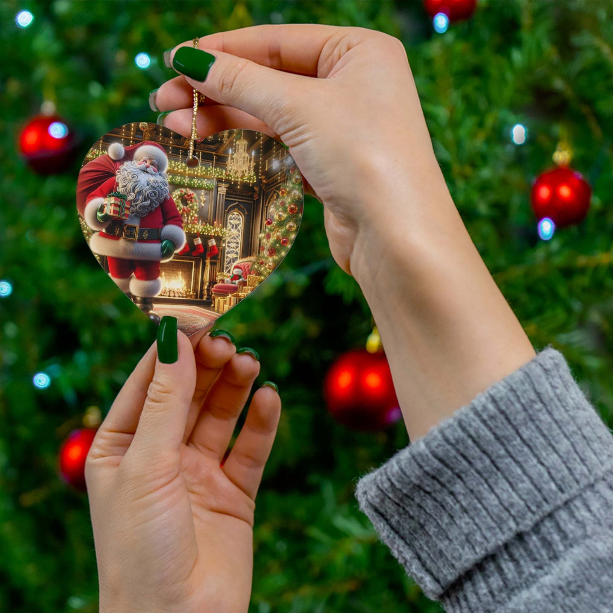 Christmas Ceramic OrnamentLeanne Roberts DesignsChristmas Ceramic Ornament with Santa making a DeliveryGet ready to add a splash of festivity to your holiday decorations with this bold Christmas ceramic ornament! Santa making a delivery comes to life with vibrant colo