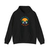 Black Inspirational Journey Hoodie with colorful sunset and road graphic and motivational text 