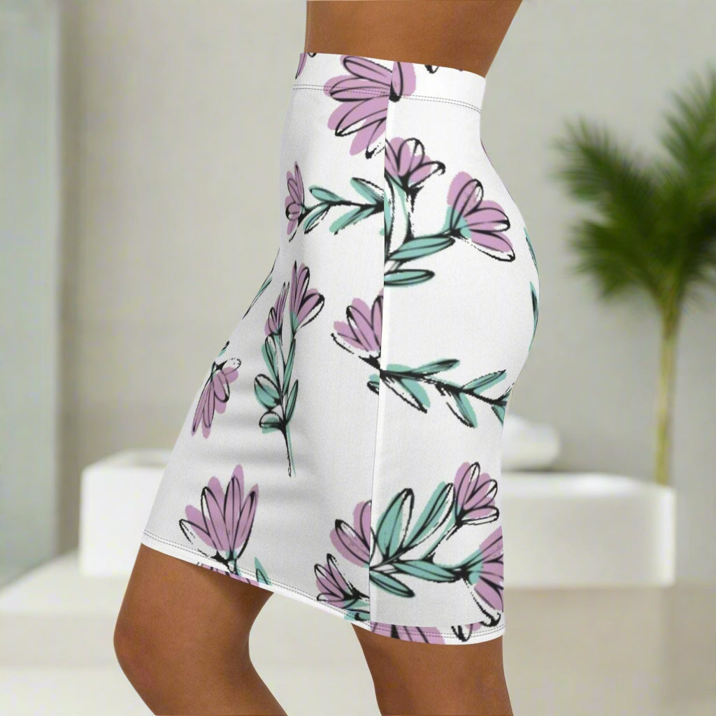 Floral Mid-Waist Pencil Skirt - Elegant Women's Office & Spring Fashion