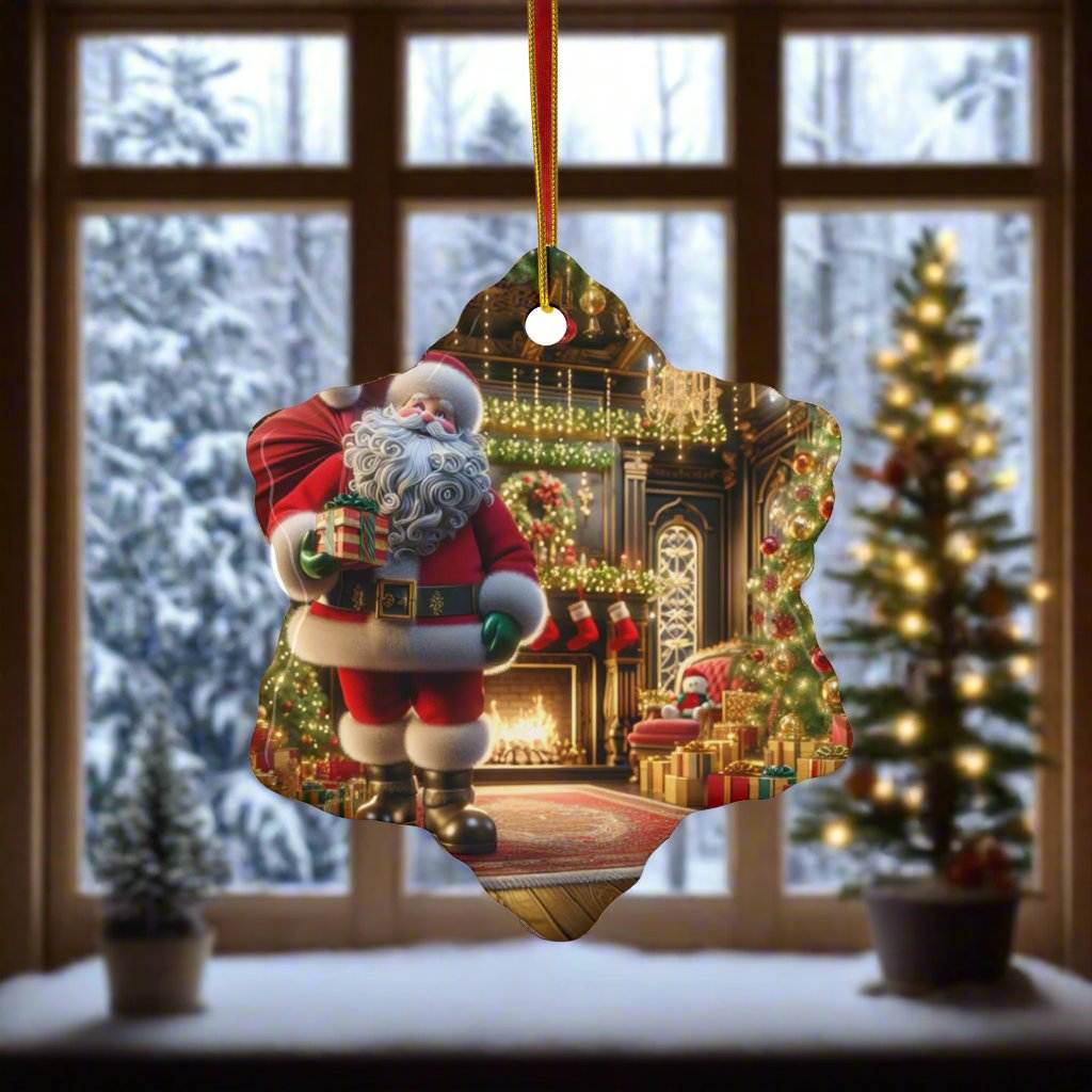 Christmas Ceramic OrnamentLeanne Roberts DesignsChristmas Ceramic Ornament with Santa making a DeliveryGet ready to add a splash of festivity to your holiday decorations with this bold Christmas ceramic ornament! Santa making a delivery comes to life with vibrant colo